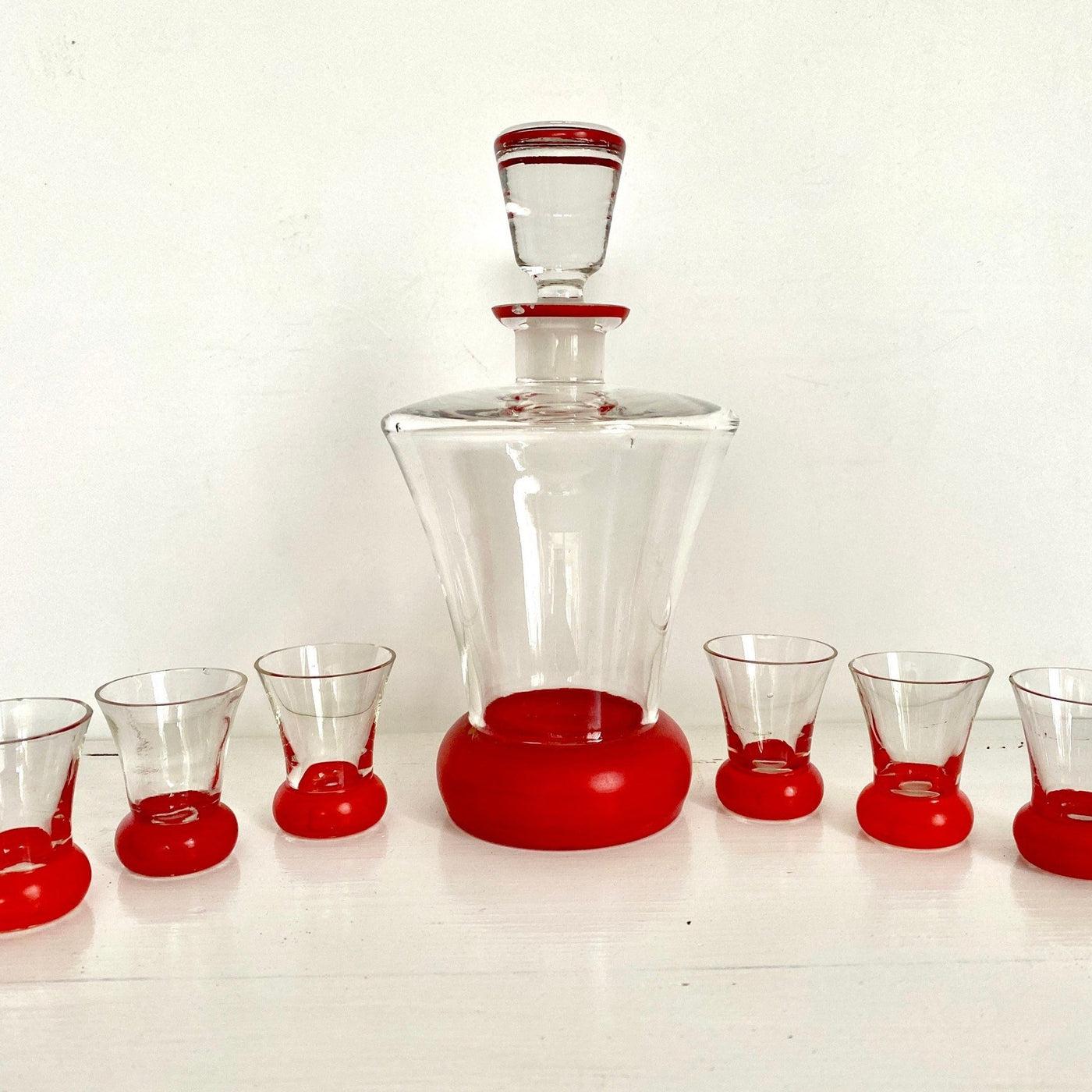 vintage Art Deco decanter set blown glass, 1930s - Sweet Antik