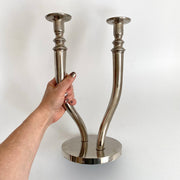 vintage Mid century double candlestick two arms silver tone - Sweet Antik