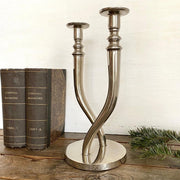 vintage Mid century double candlestick two arms silver tone - Sweet Antik