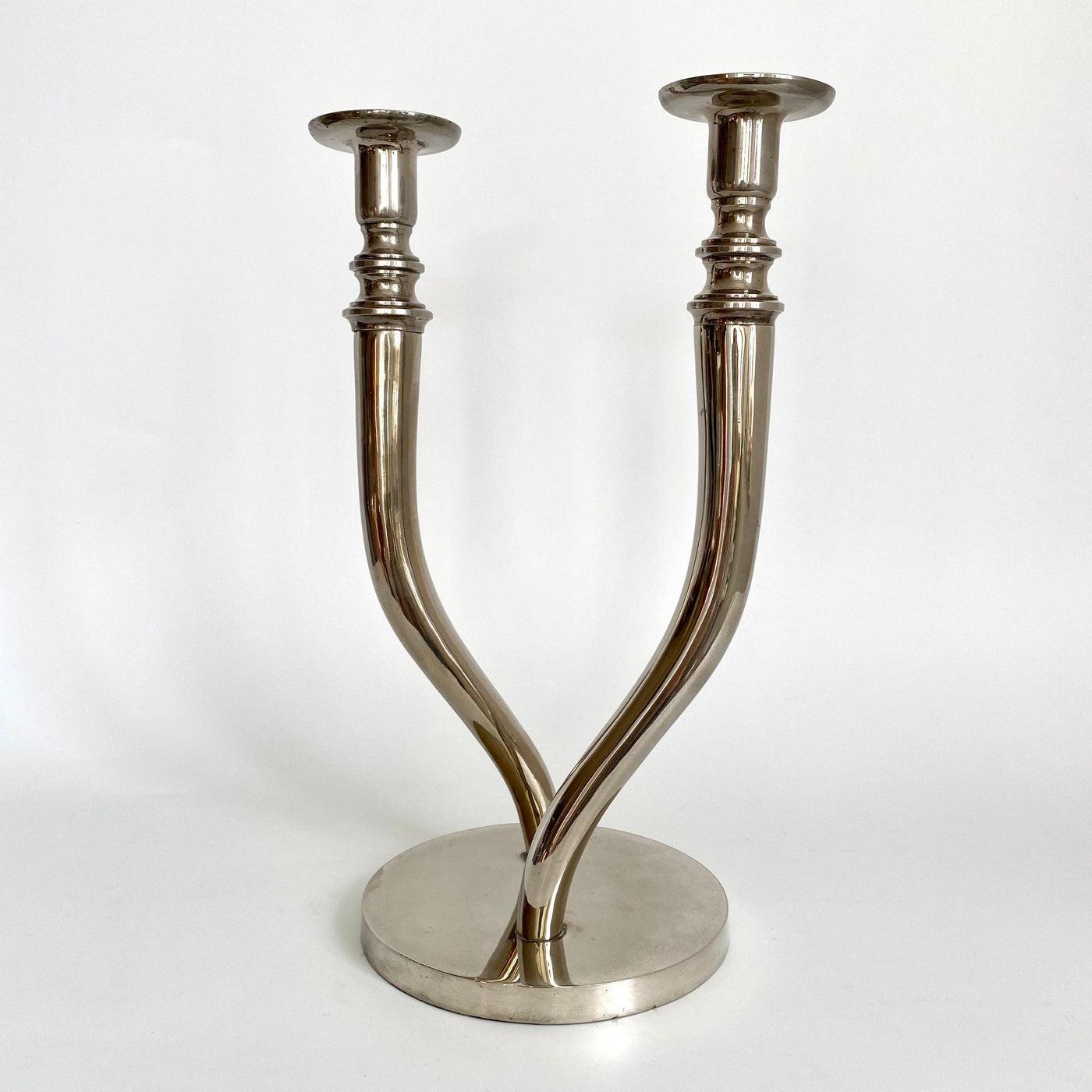 vintage Mid century double candlestick two arms silver tone - Sweet Antik