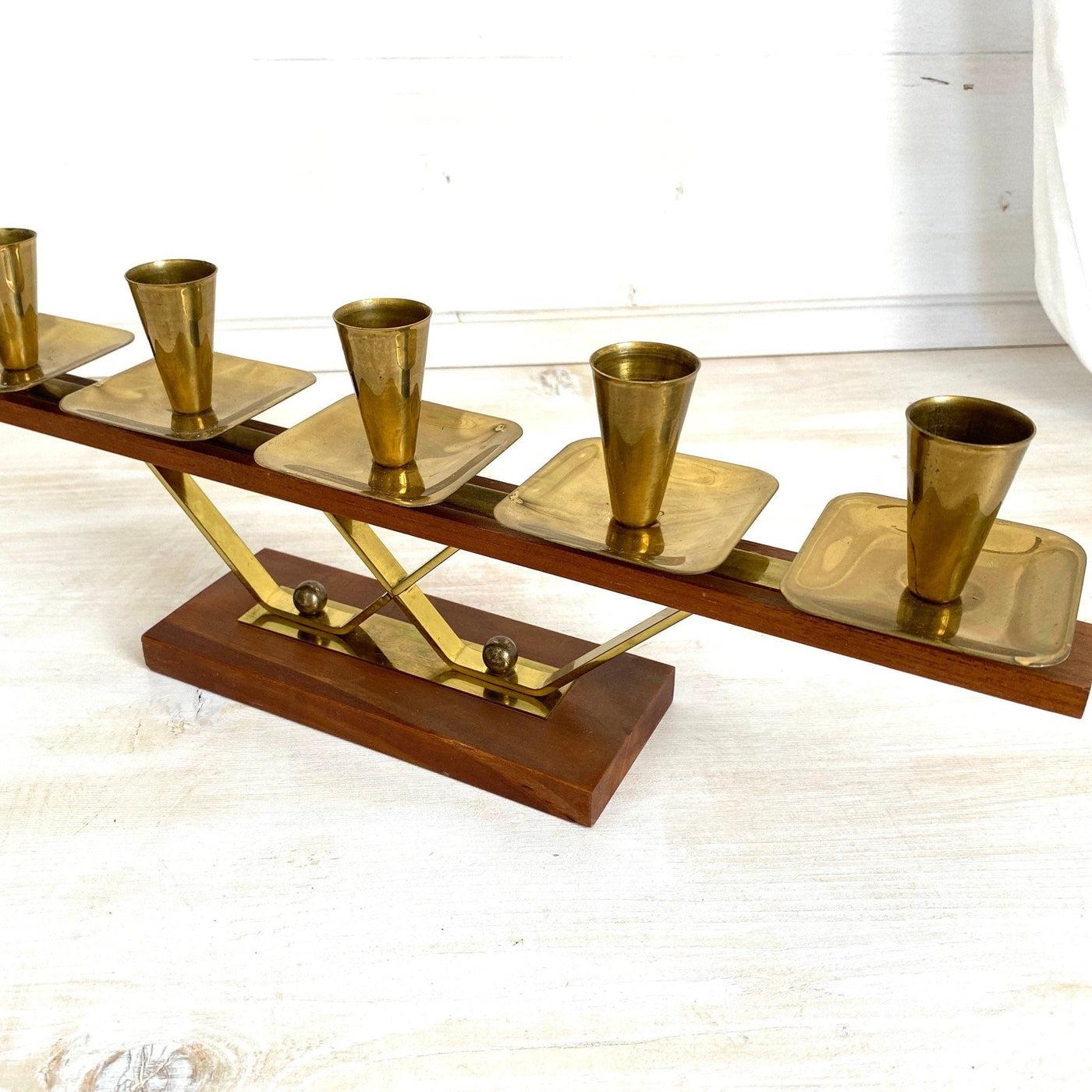 vintage-Mid-century teak brass candelabra 1960s-Sweet Antik