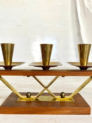 vintage-Mid-century teak brass candelabra 1960s-Sweet Antik