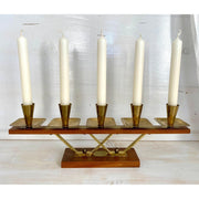 vintage-Mid-century teak brass candelabra 1960s-Sweet Antik