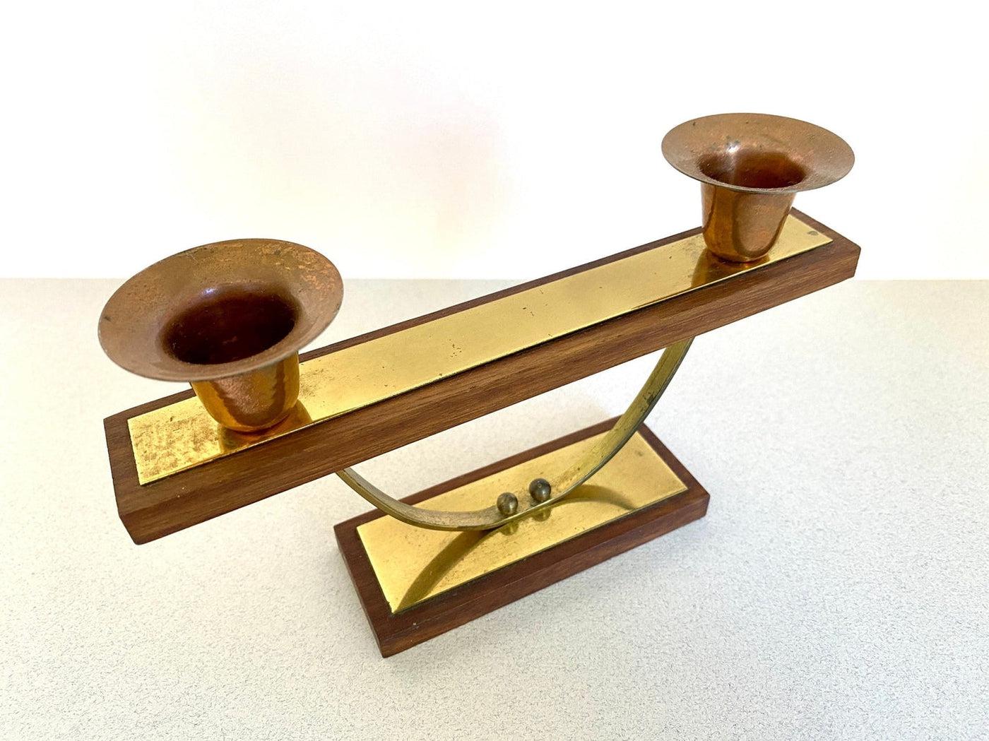 vintage Mid-century teak brass candle holder MCM, 1960s - Sweet Antik