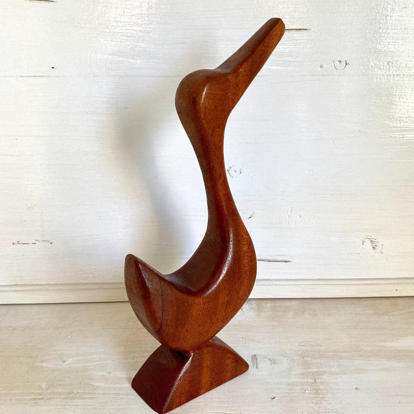 vintage Mid-century teak figurine duck bird hand carved wood - Sweet Antik