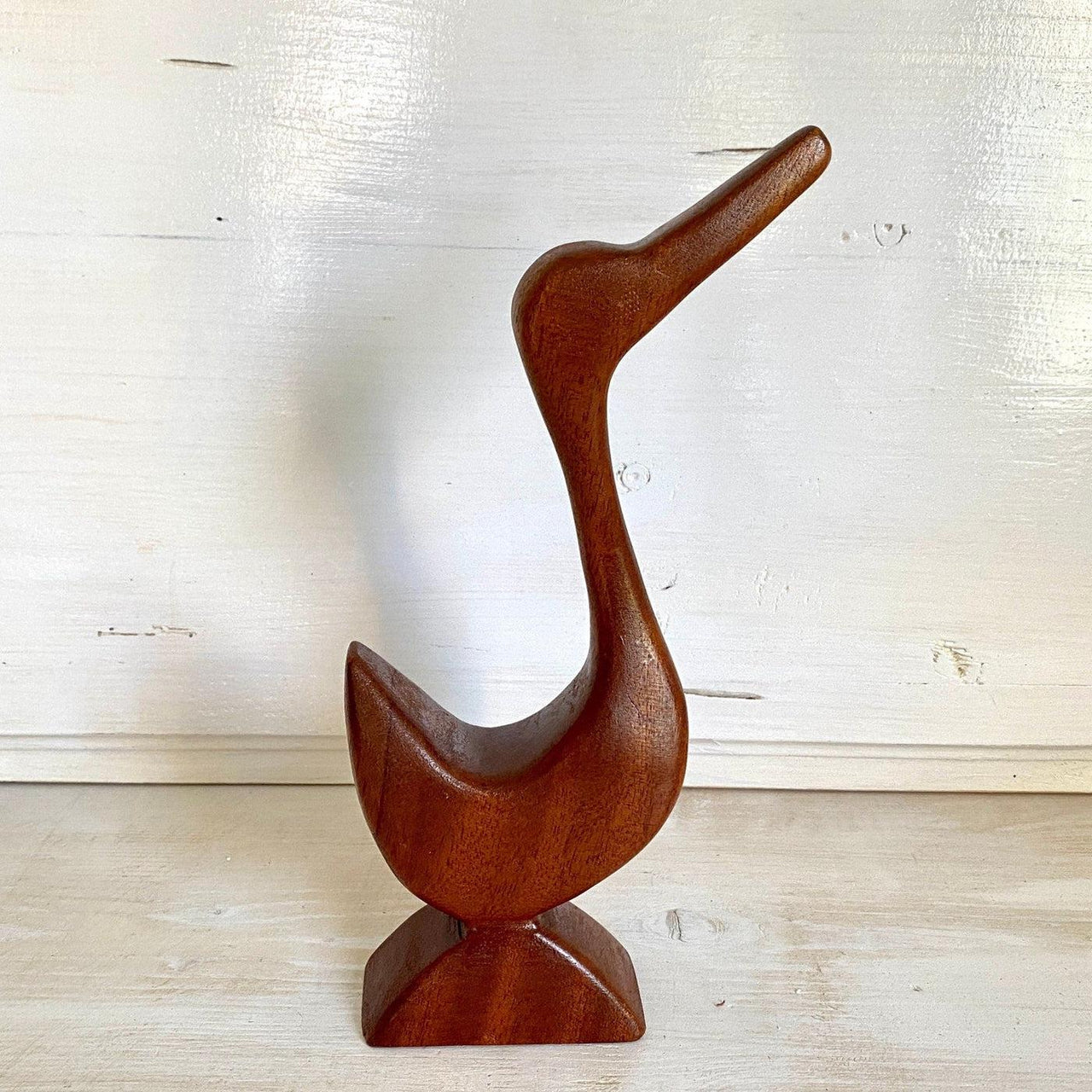 vintage Mid-century teak figurine duck bird hand carved wood - Sweet Antik