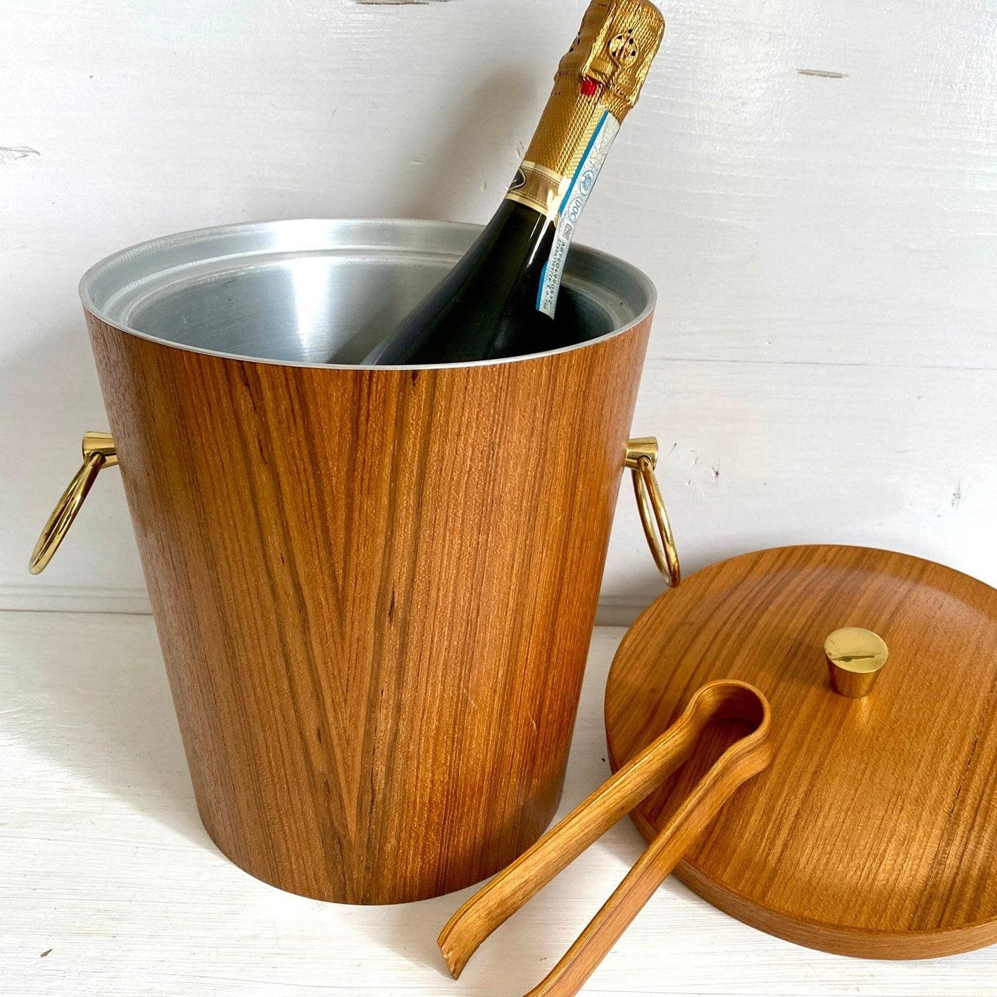 vintage Mid-century teak ice bucket with tongs Danish modern, 1960s - Sweet Antik