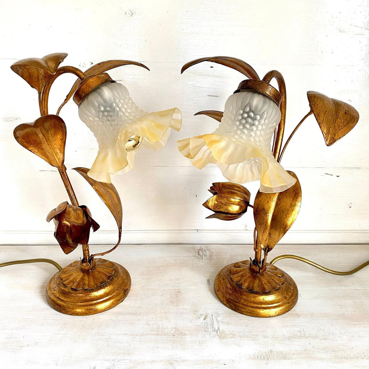 vintage Vintage Florentine floral bedside lamps gilt tole-Sweet Antik
